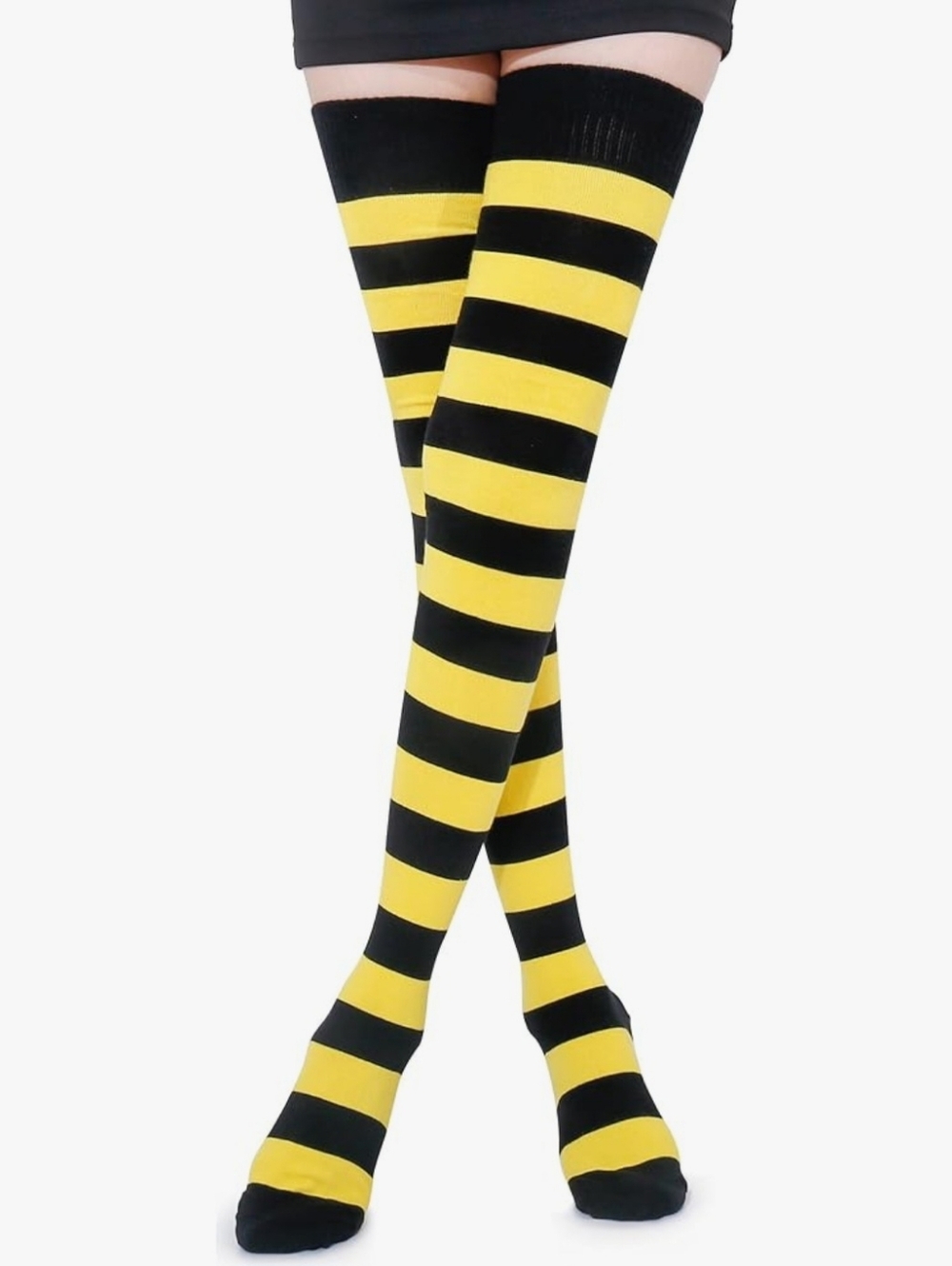 Yellow and Black Striped Over-the-Knee Socks